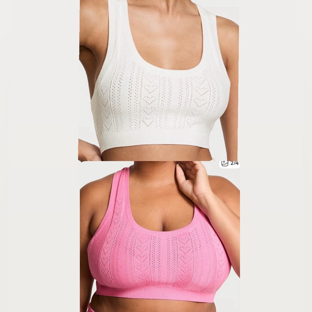 Victoria Secret Heart Pointelle Bralette crochet (tank top) White & Pink bundle
